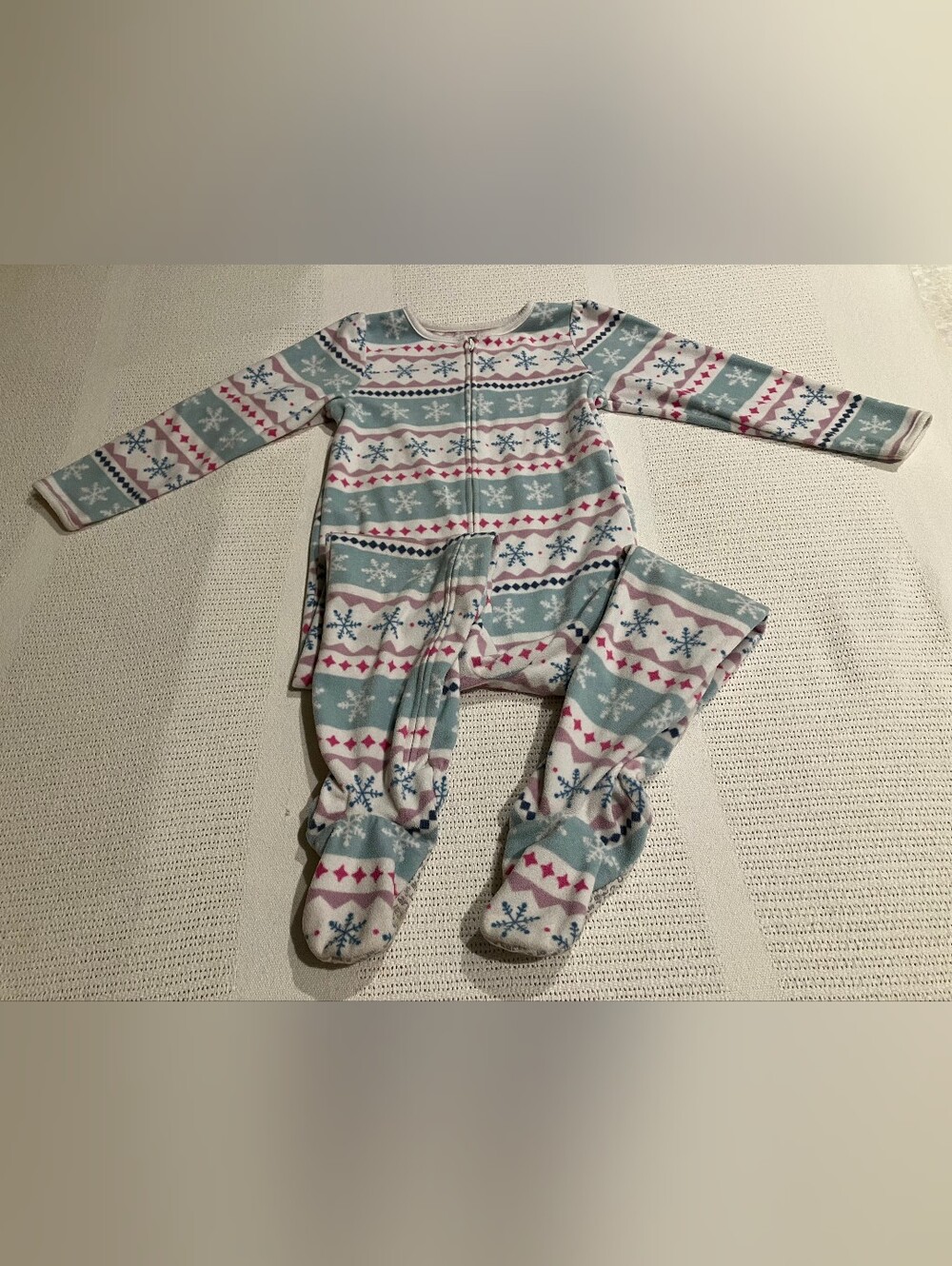 $3 If Bundled. Cozy Blue & Pink Snowflake Kids One-Piece Footed Pajamas